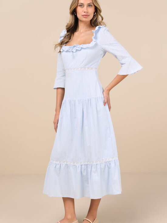 Lulus Dresses & Skirts - Lulus Meadowlark Light Blue Tiered Midi Dress - Size S